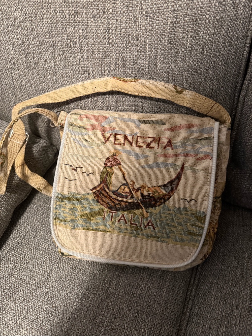 Venezia Tapestry Shoulder Bag in Beige and Muted Blues